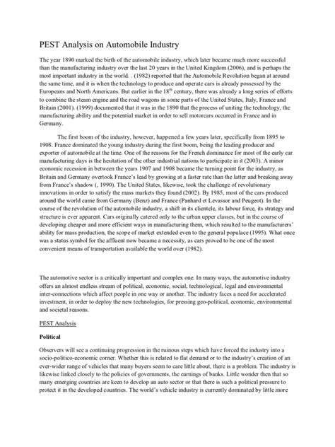 A question arises what should be the structure of textile industry in developing countries like pakistan and then another issue is how these structure can be. PEST ANALYSIS Automobile Industry