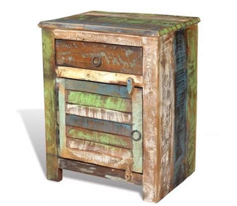 Details About Antique Reclaimed Wood End Table With Drawer Bedside