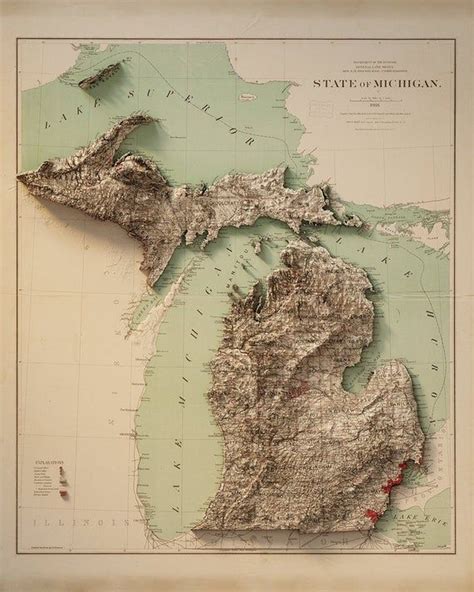 Michigan Topographic Map With Counties