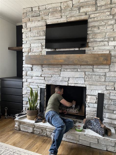 How To Whitewash A Stone Fireplace Super Easy Project Designs By