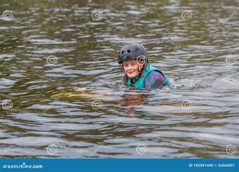 Fagersta Sweden Maj 07 2020 Girl Teenager Wakeboarder Fells Into The Water After An