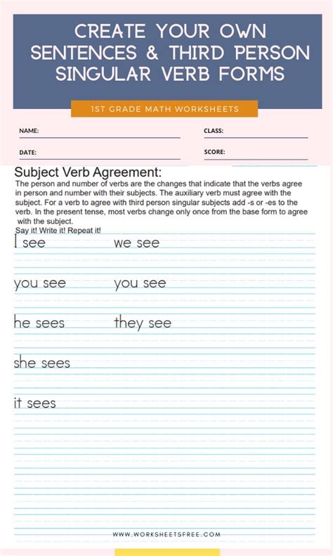 Create Your Own Sentences Third Person Singular Verb Forms Worksheets