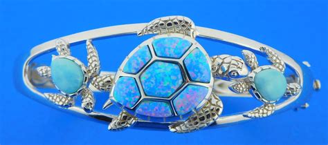 Alamea Sea Turtle Bracelet Opal Larimar And Sterling Silver Island