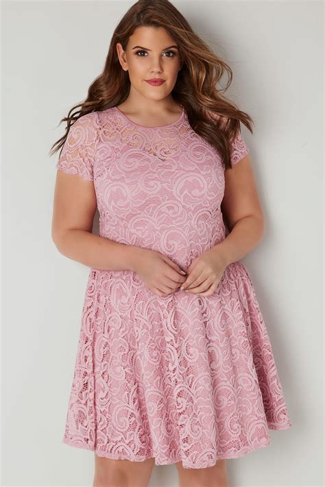 Pink Lace Skater Dress With Sweetheart Bust Plus Size To