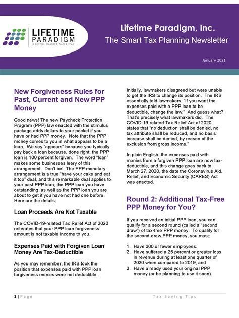 The Smart Tax Planning Newsletter January 2021 Lifetime Paradigm