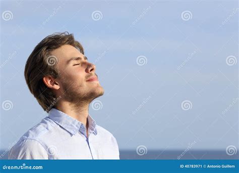 Happy Young Man Breathing Deep Stock Image Image Of Breathing Dream