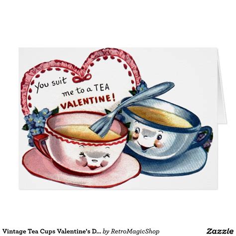 Vintage Tea Cups Valentines Day Card Zazzle Vintage Valentine