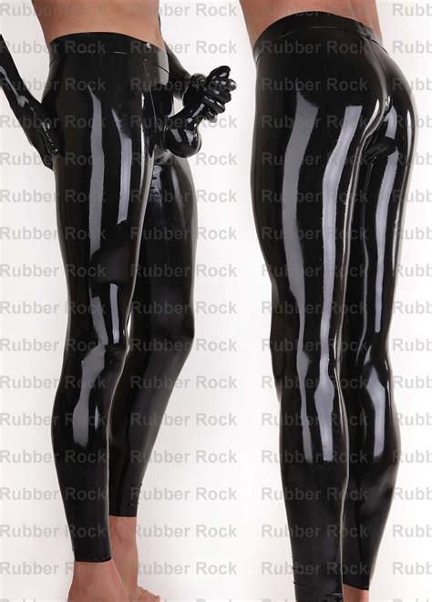 black skintight latex pants with condom rubber latex fetish leggings with sheath for men pante