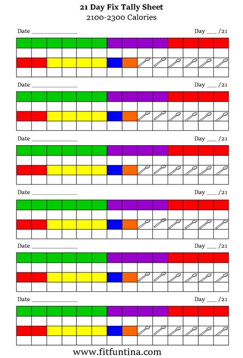 21 Day Fix Free Printable Tally Sheets
