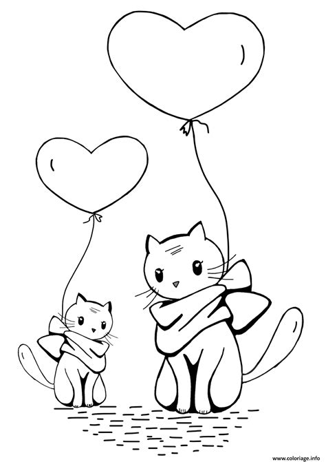 Coloriage ballons chats avec coeur  JeColorie.com