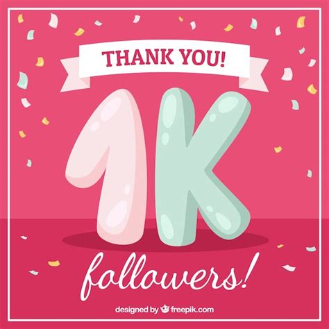 Vintage Pink 1k Followers Background With Confetti Free Vector