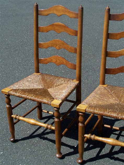 #7799 Set of 4 Stickley ladder back maple chairs with rush seats c1956