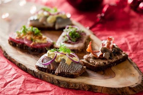 This dish is not usually eaten as a dessert like other puddings but instead as part of the main course or at a starter. Selection of traditional danish Christmas food for lunch ...
