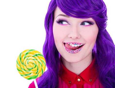 Premium Photo Portrait Of Young Beautiful Woman With Purple Hair