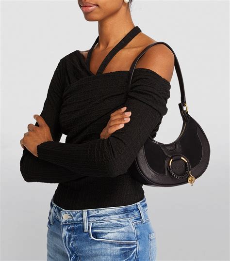 Womens See By Chloé Black Leather Hana Half Moon Shoulder Bag Harrods Uk