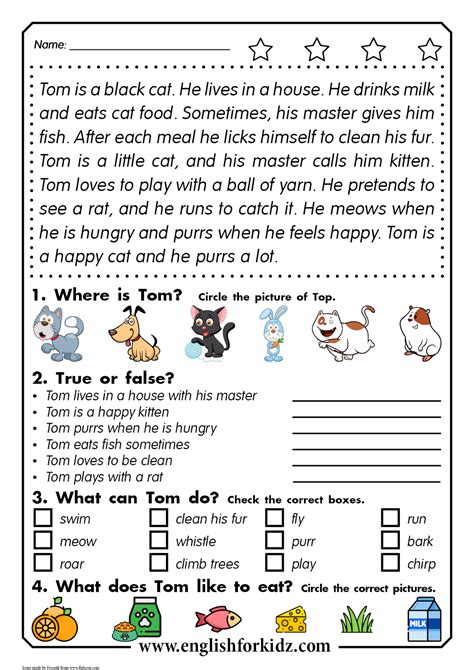 Author and issue date unknown. Reading Comprehension Worksheets: Thomas the Cat