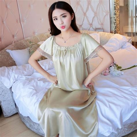 2018 New Summer Ice Silk Nightgown Female Home Service Loose Plus Size