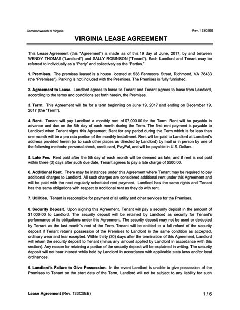 Virginia Residential Leaserental Agreement Create And Download Tea Band