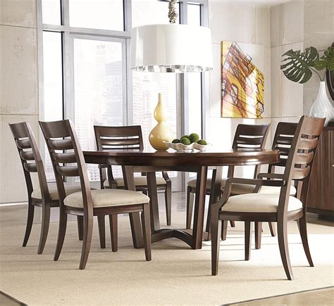 They are made usually of oak, and one of the earliest, at penshurst place in kent, has a typical thick top of joined planks. Miramar 7 Piece Dining Table Set by American Drew | Round ...