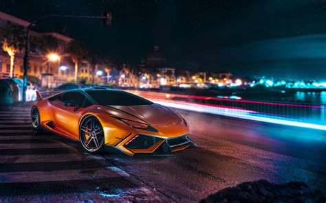 Wallpaper City Night Road Long Exposure Lamborghini Aventador