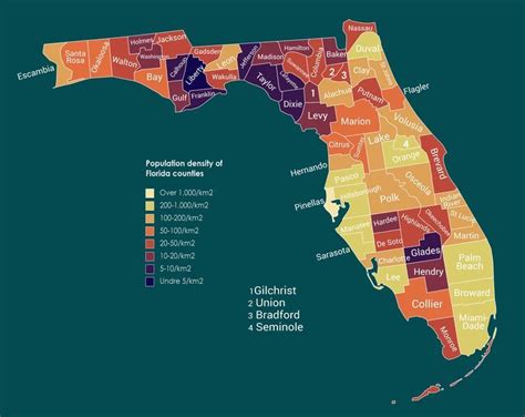Population Density Of Florida Counties Madison Washington Flagler