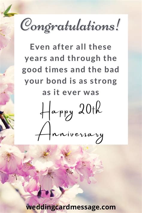 20th Wedding Anniversary Quotes And Wishes Wedding Card Message