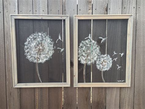 Dandelion Setset Of Two Recycled Screen Dandelion Painting Etsy