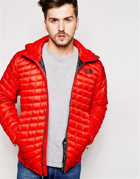 The North Face Thermoball Jacket With Hood In Red For Men Lyst Canada