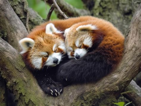 Premium Ai Image Two Red Pandas Cuddling In A Tree