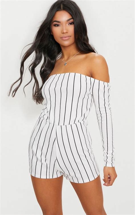 Women S Playsuits Rompers White Striped Romper Striped Rompers