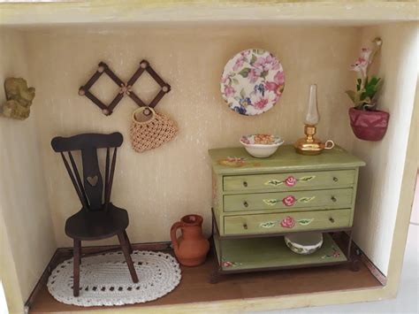 112 Miniature Dollhouse Narrow Wall Stand Room Box Ooak Heirloom Piece