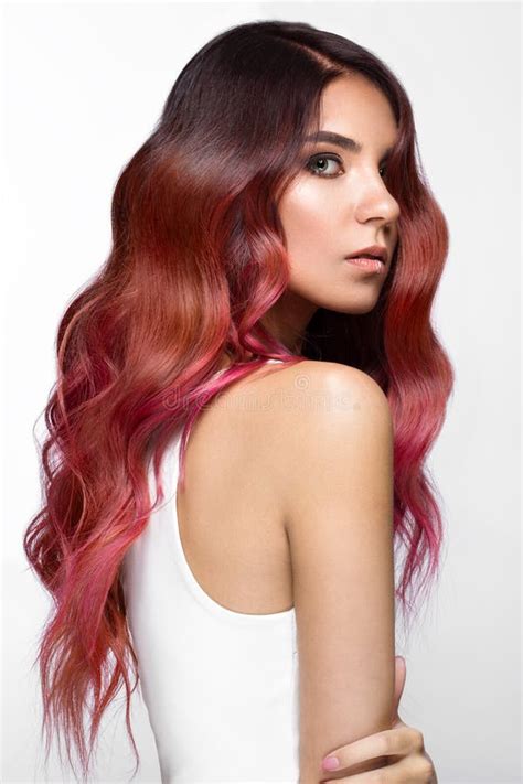 Beautiful Pink Haired Girl Move Perfectly Smooth Hair Classic Make Up