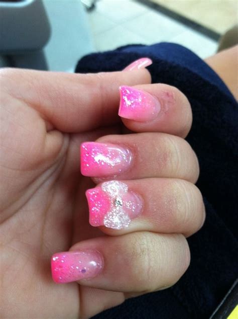 Pink Bow Glitter Nails I Must Get These Cute Glitter Nails Gel Nails