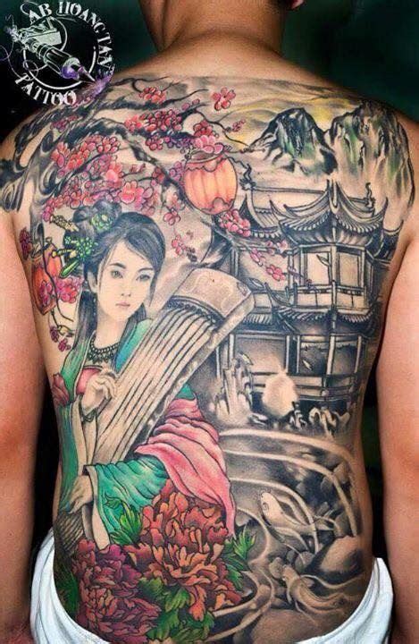 Hình xăm hoa sen ở gáy (lotus tattoo). Hình xăm kín lưng - Tattoos full back | Hình xăm
