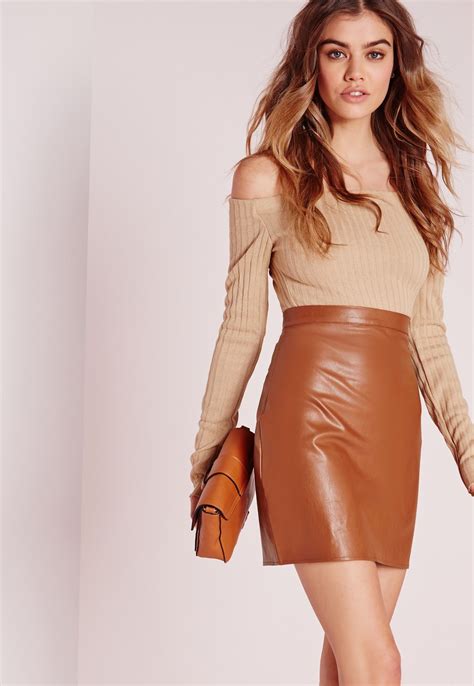Missguided Faux Leather Mini Skirt Tan Vegan Leather Skirt