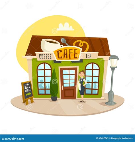 Cafe Building Coffee And Tea Shop Front View Cartoon Vector