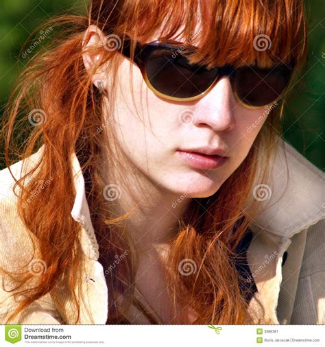 Ginger Woman In Sunglasses Stock Image Image Of Sunglasses 3386381