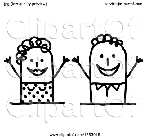 Clipart Of A Welcoming Stick Couple Royalty Free Vector Illustration