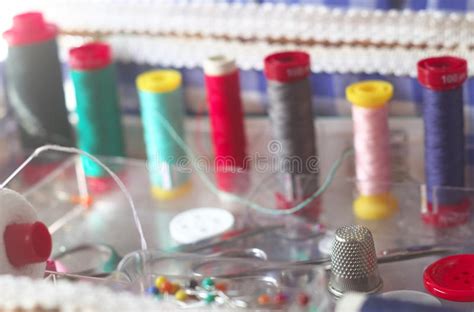 Sewing Kit Spools Of Thread Scissors Thimble Tailor Buttons Needles