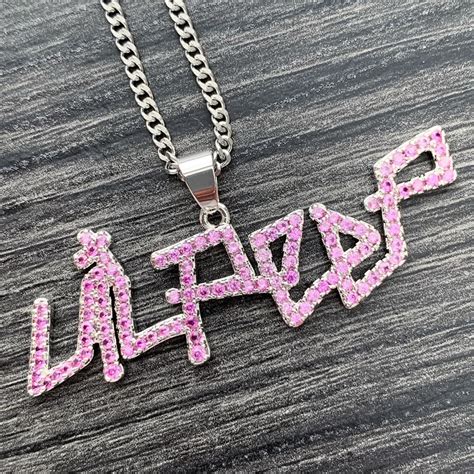 Iced Out Lil Peep Necklace Pink Cubic Zirconia Pendant With Etsy