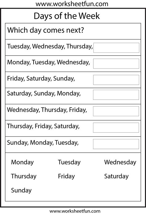 Days Of The Week 1 Worksheet School Worksheets