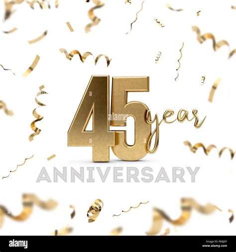 45 Year Anniversary Celebration Gold Number With Golden Confetti Stock