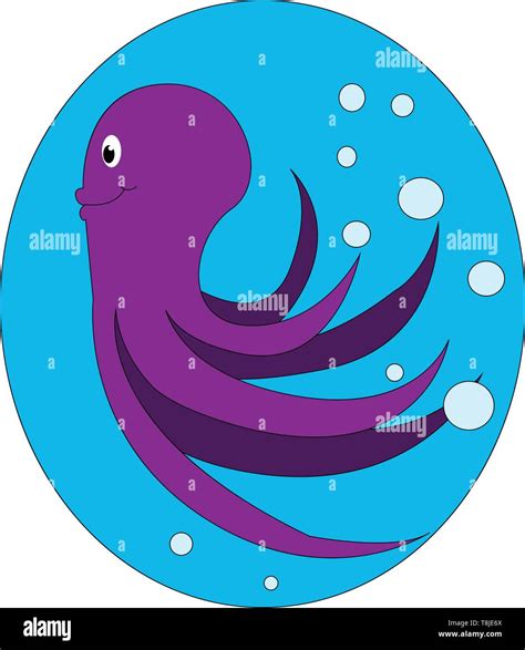 Purple Octopus In Water With Smiling Face And Bright Eyes Vector