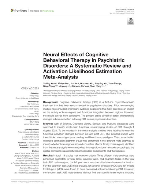 PDF Neural Effects Of Cognitive Behavioral Therapy In Psychiatric Disorders A Systematic