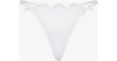 Agent Provocateur Cotton Lorna Polka Dot Mid Rise Mesh Thong In White White White Lyst Canada