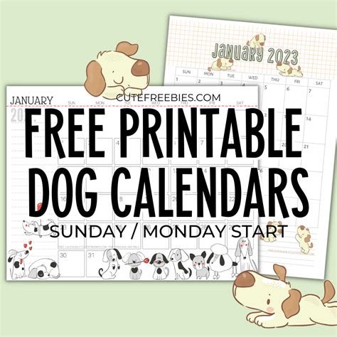 2023 Free Printable Dogs Calendar For A Happy Year Cute Freebies For You