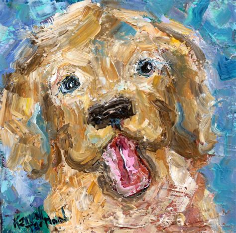 Dog Painting Pet Art Original Oil Palette Knife Impressionism On