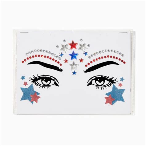Blue White And Red Gemstone Star Face Stickers Claires