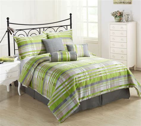 Bright Green Bedding Retro 7pc Comforter Set Green Grey