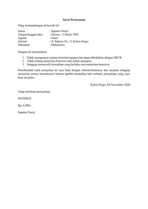 Tempat dan tanggal lahir : Download 3 Contoh Surat Pernyataan Diri Bermaterai DOC